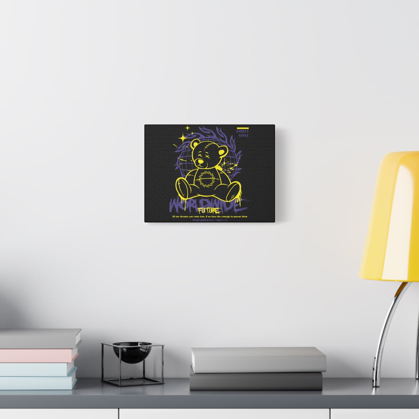 Street Style Bear Canvas Wall Art, Inspirational Home Decor, Unique Gift for Artists, Dorm Room Wall Decor, Modern Art Piece