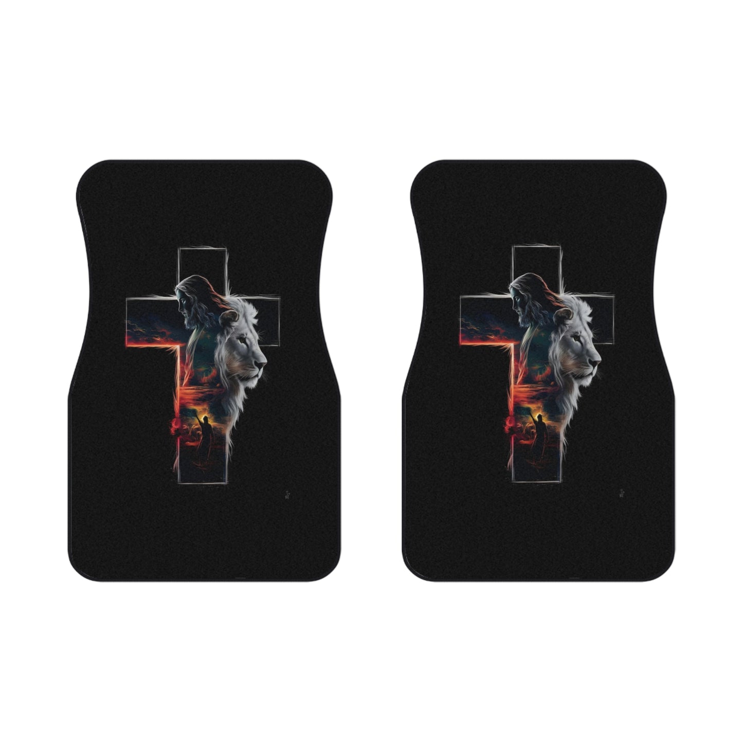 Religious Lion Car Mats - Faith-Inspired Front Floor Mat Set, Christian Car Accessories, Unique Car Gift for Him/Her, Stylish Auto Decor
