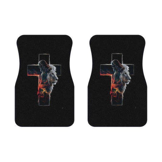 Religious Lion Car Mats - Faith-Inspired Front Floor Mat Set, Christian Car Accessories, Unique Car Gift for Him/Her, Stylish Auto Decor