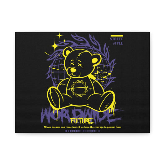 Street Style Bear Canvas Wall Art, Inspirational Home Decor, Unique Gift for Artists, Dorm Room Wall Decor, Modern Art Piece